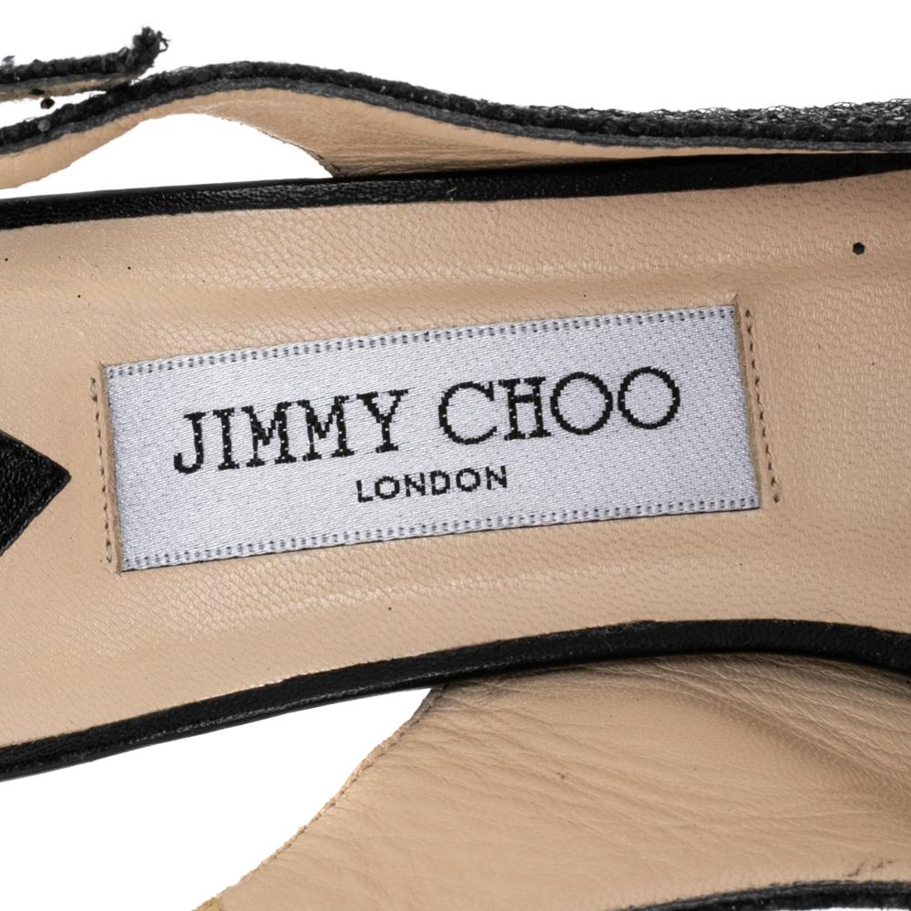 Jimmy Choo Glitter And Lurex Fabric Nova Peep Toe Slingback Sandals Size 38 For Sale 1
