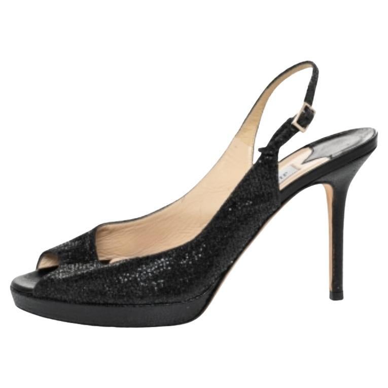Jimmy Choo Glitter And Lurex Stoff Nova Peep Toe Slingback Sandalen Größe 38