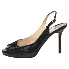 Jimmy Choo Glitter And Lurex Fabric Nova Peep Toe Slingback Sandals Size 38
