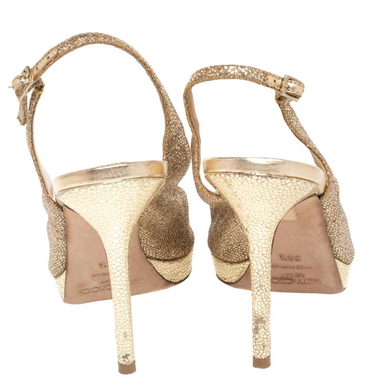 Jimmy Choo Glitter And Lurex Fabric Nova Peep Toe Slingback Sandals