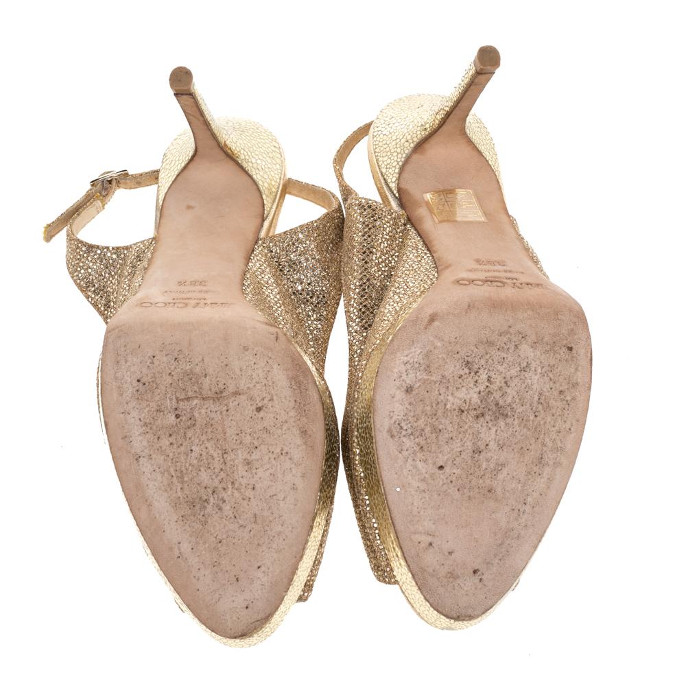 Beige Jimmy Choo Glitter And Lurex Fabric Nova Peep Toe Slingback Sandals Size 38.5 For Sale
