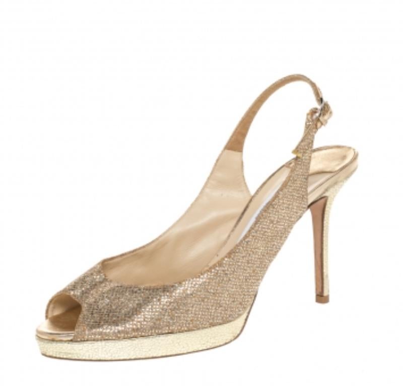 Jimmy Choo Sandali Peep Toe Slingback Nova in tessuto glitterato e lurex misura 38,5 2