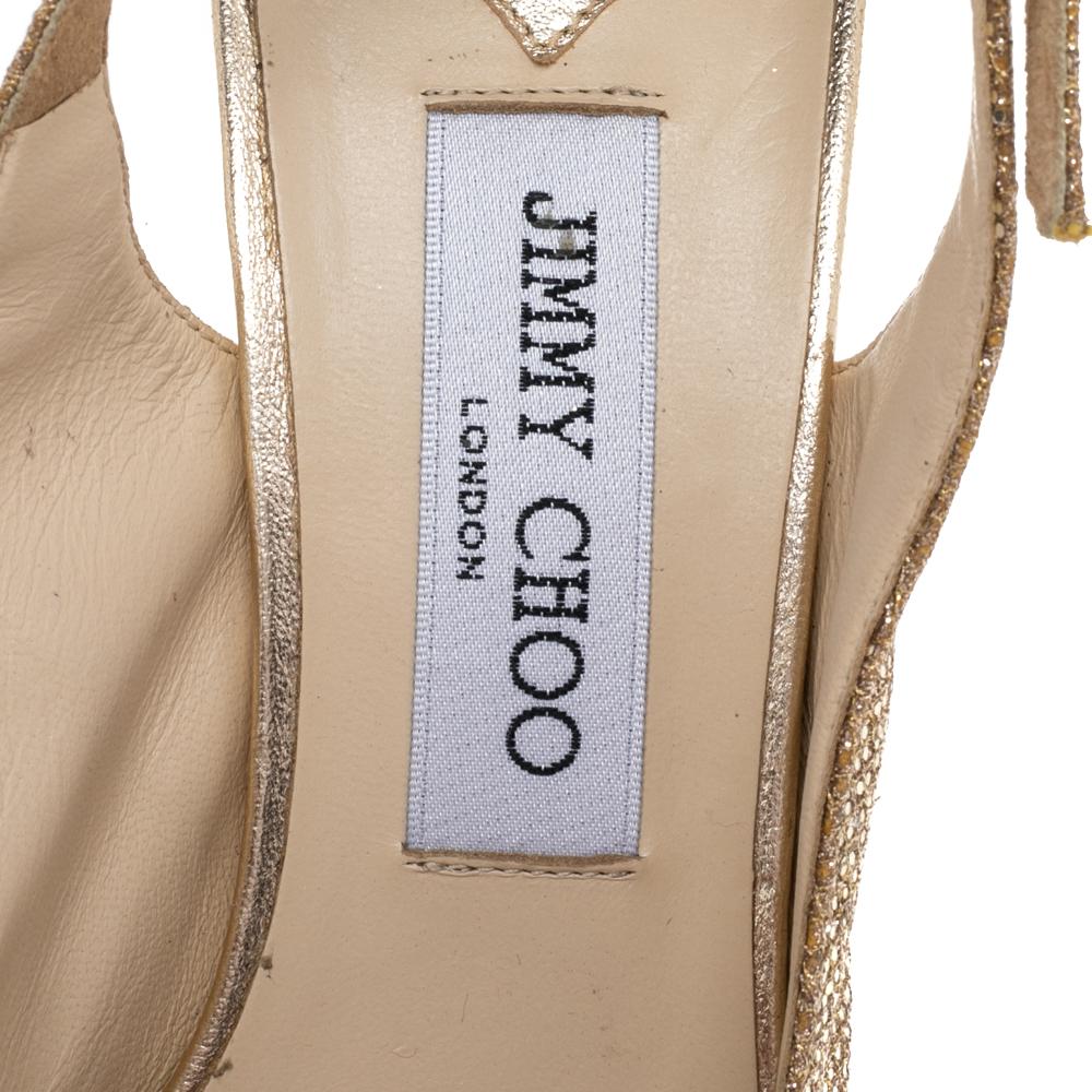 Jimmy Choo Glitter And Lurex Fabric Nova Peep Toe Slingback Sandals Size 38.5 In Good Condition For Sale In Dubai, Al Qouz 2