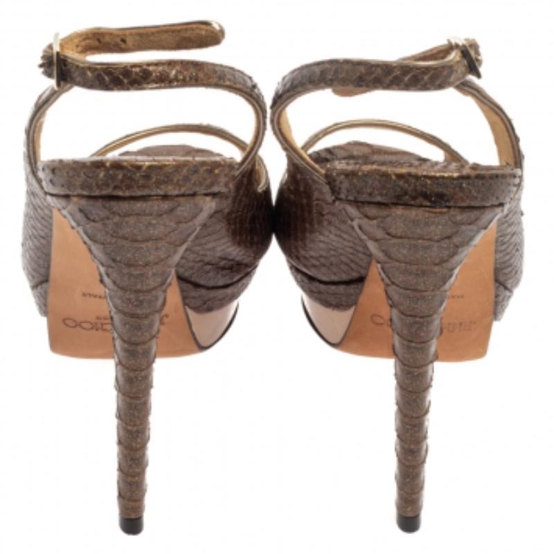 Jimmy Choo Glitter Effect Python Peep Toe Slingback Platform Sandals Size 38 In Good Condition For Sale In Dubai, Al Qouz 2