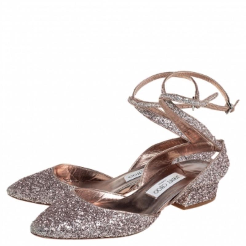 Brown Jimmy Choo Glitter Micky Ankle Strap Sandals Size 39 For Sale