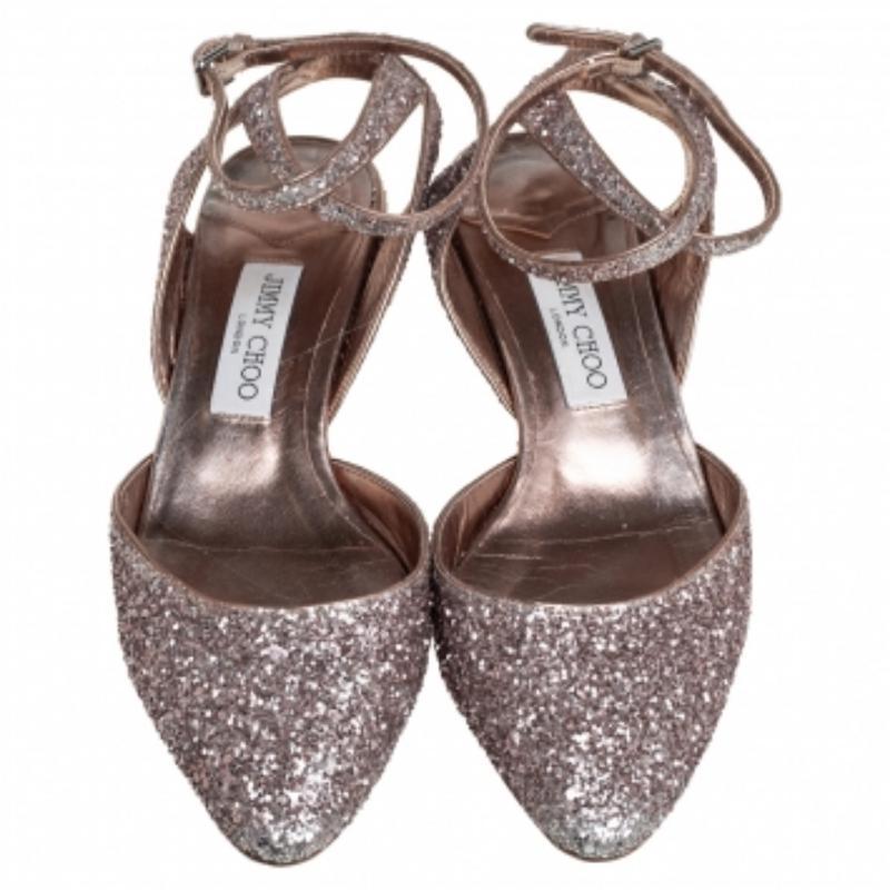 Women's Jimmy Choo Glitter Micky Ankle Strap Sandals Size 39 For Sale