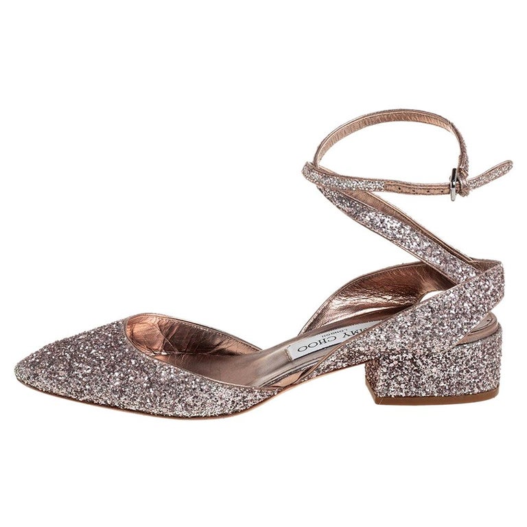 Jimmy Choo Glitter Micky Ankle Strap Sandals Size 39 For Sale at 1stDibs