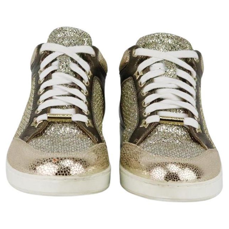 Jimmy Choo Glitter Panelled Leather Sneakers EU 37 UK 4 US 7 For Sale at  1stDibs