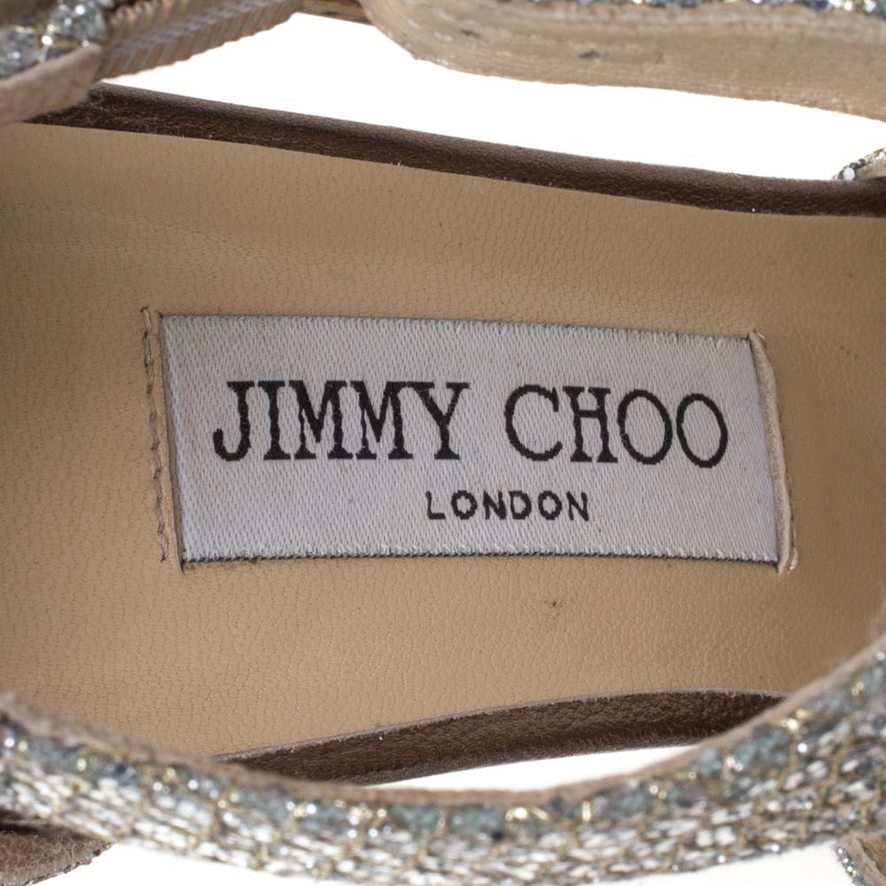 Jimmy Choo Glitter T Strap Wedge Sandals Size 37 1