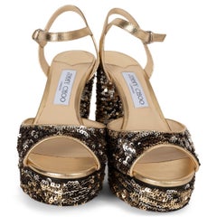 JIMMY CHOO gold 2018 PEACHY 105 SEQUIN PLATFORM Sandals Shoes 39
