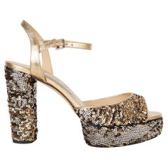 JIMMY CHOO gold 2018 PEACHY 105 SEQUIN PLATFORM Sandals Shoes 39
