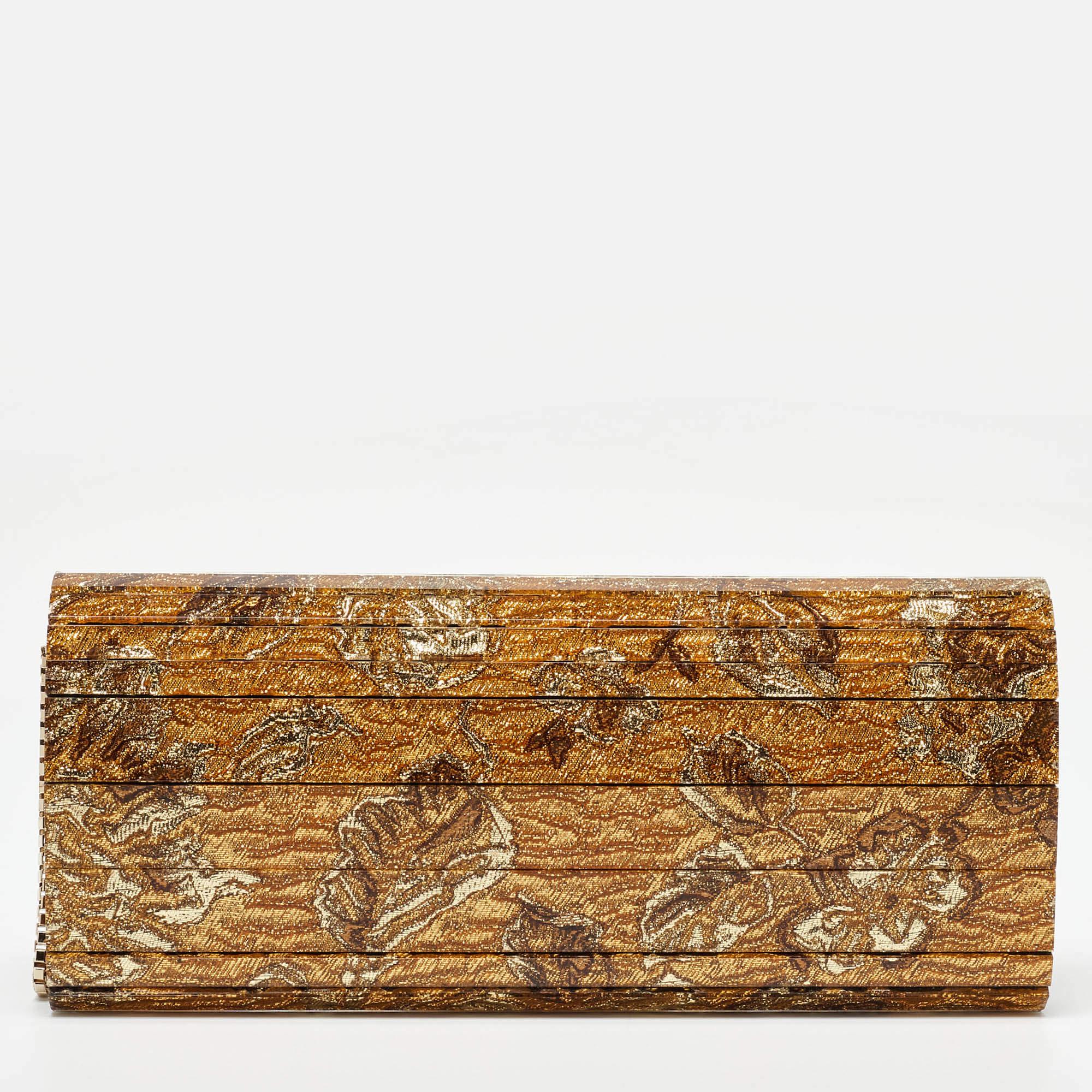 Jimmy Choo Gold Acryl Floral Sweetie Clutch mit Blumenmuster im Zustand „Neu“ im Angebot in Dubai, Al Qouz 2