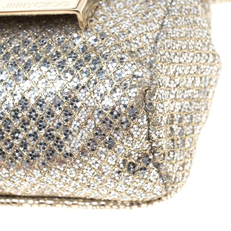 Beige Jimmy Choo Gold and Silver Glitter Fabric Mini Rebel Crossbody Bag