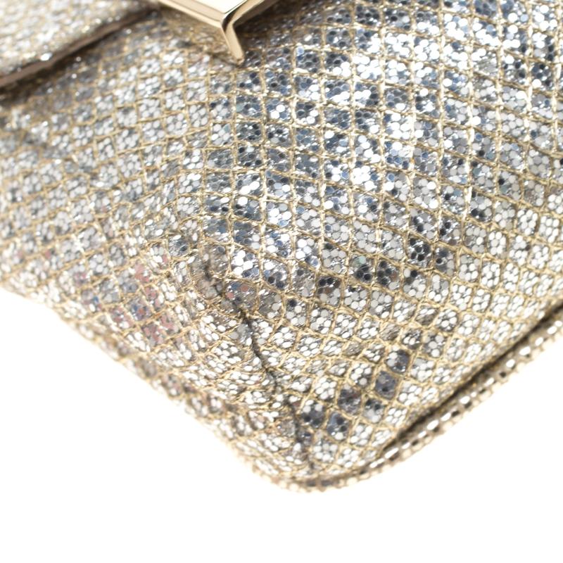 Jimmy Choo Gold and Silver Glitter Fabric Mini Rebel Crossbody Bag 4