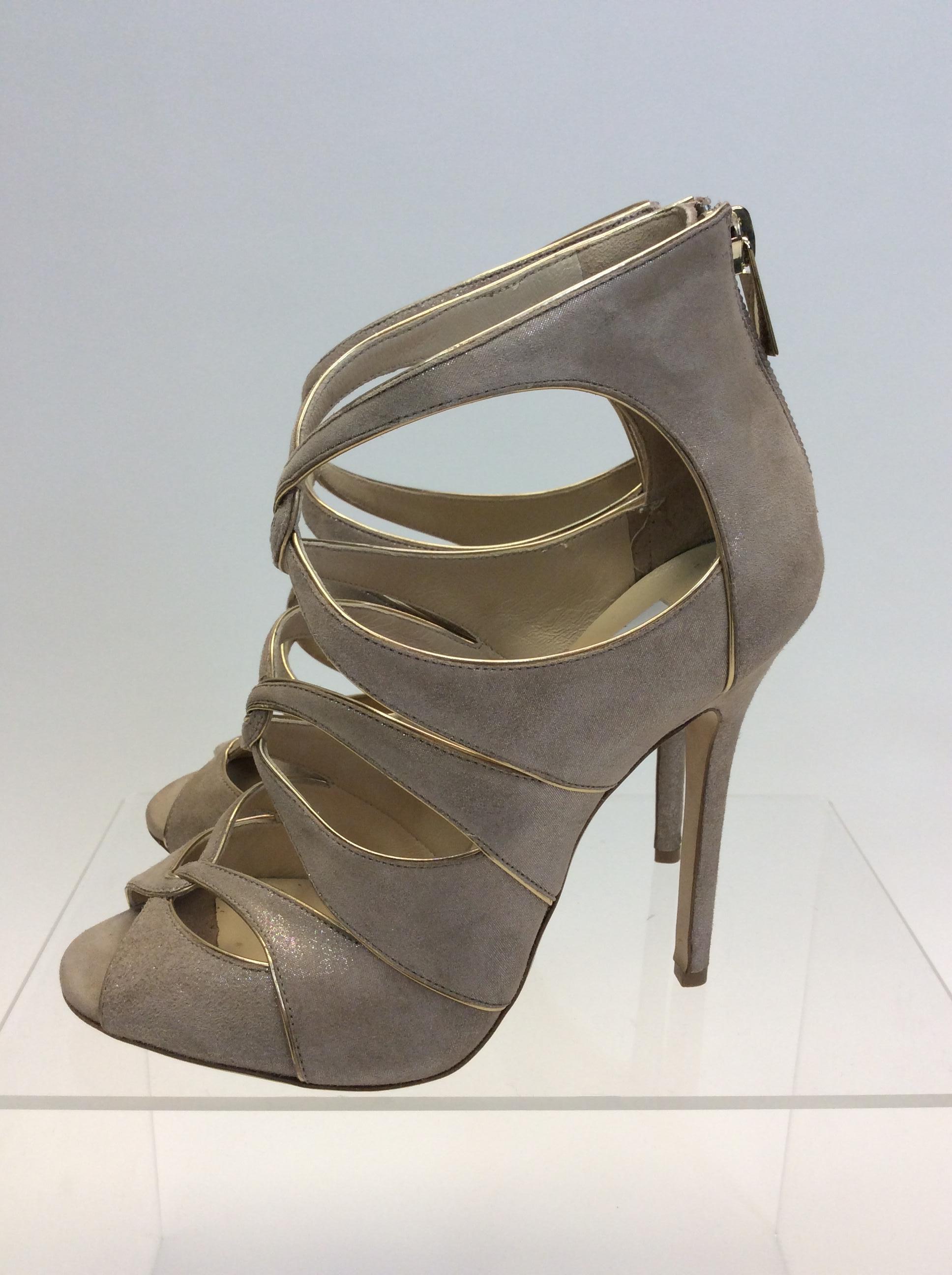 Gray Jimmy Choo Gold and Tan Heels For Sale