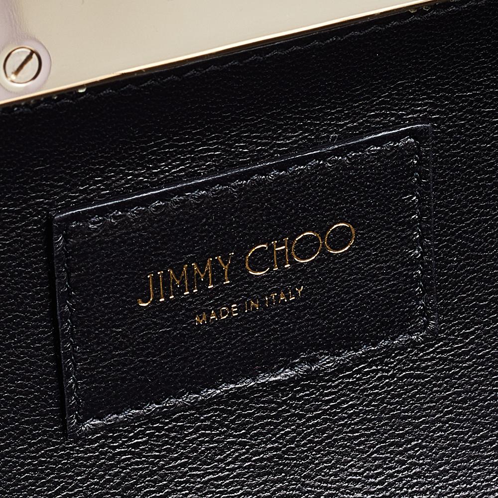 Jimmy Choo Gold/Black Coarse Glitter Ellipse Chain Clutch 6