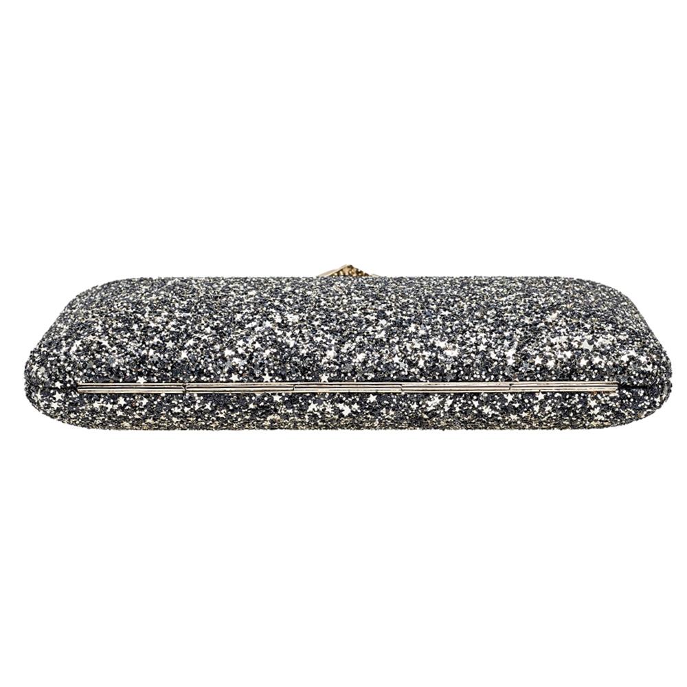 Jimmy Choo Gold/Black Coarse Glitter Ellipse Chain Clutch 1