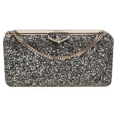 Jimmy Choo Gold/Black Coarse Glitter Ellipse Chain Clutch