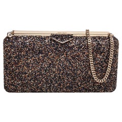 Jimmy Choo Gold/Black Coarse Glitter Ellipse Chain Clutch