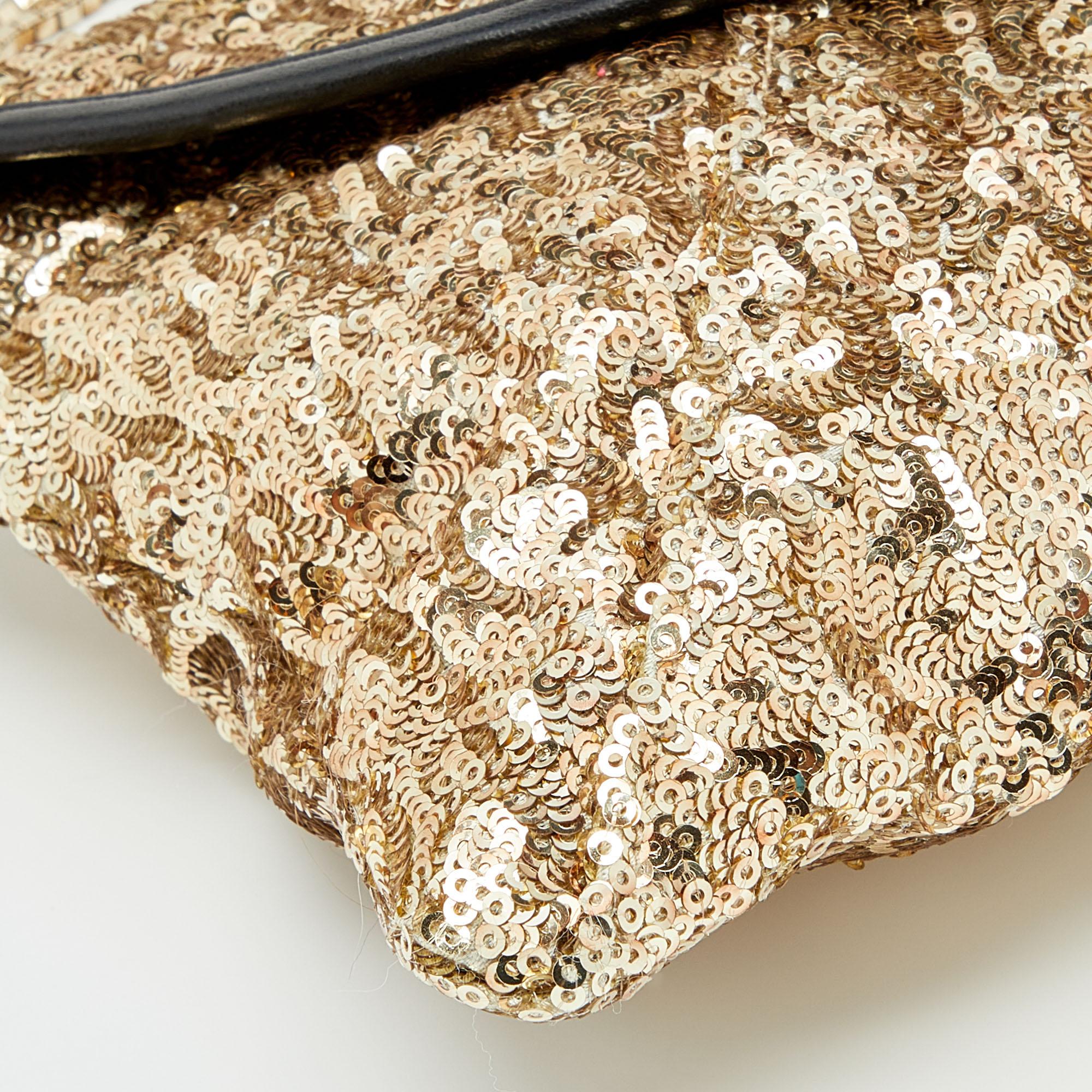 Jimmy Choo Gold/Black Sequin and Leather Chain Clutch 5