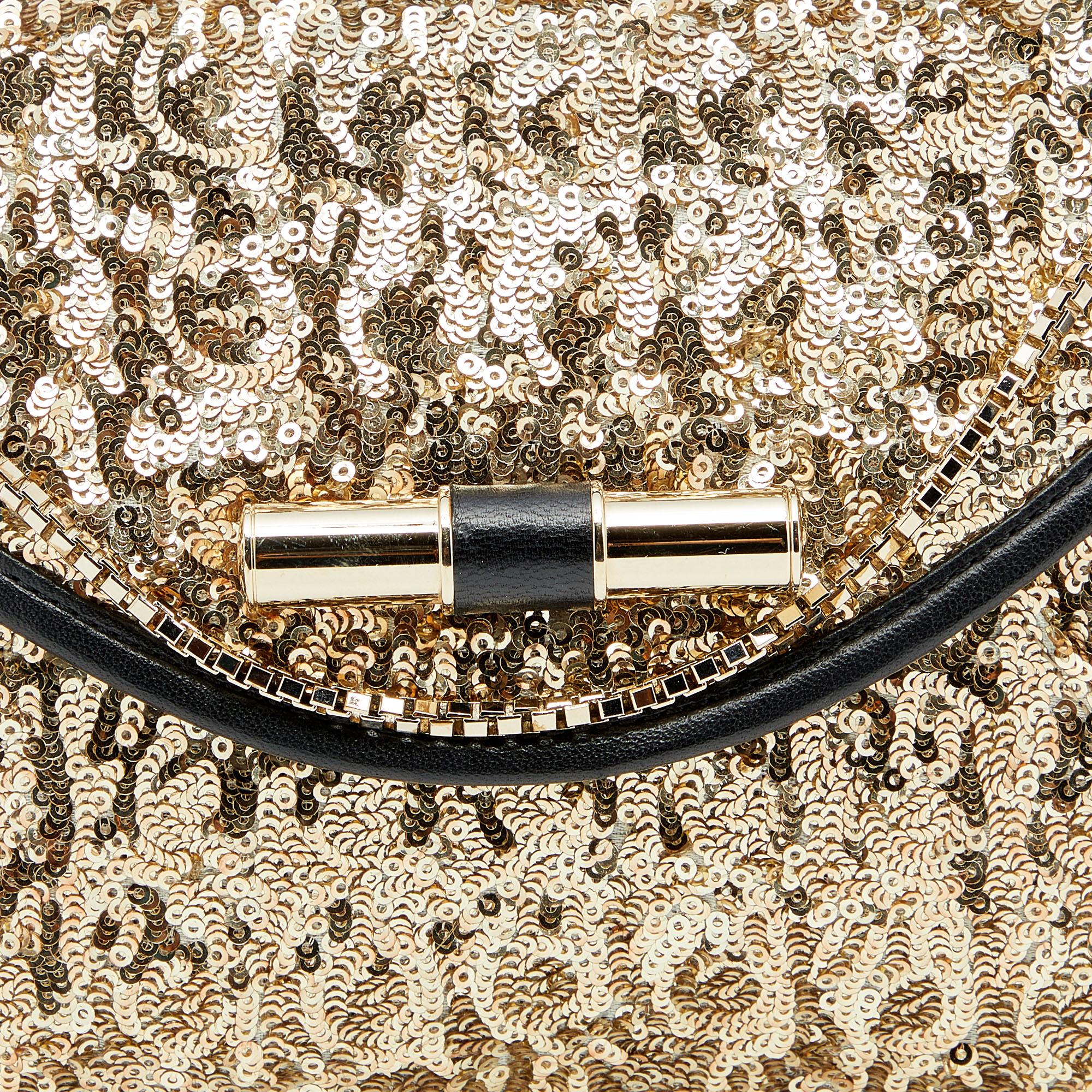Jimmy Choo Gold/Black Sequin and Leather Chain Clutch 1