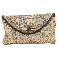 Jimmy Choo Gold/Black Sequin and Leather Chain Clutch