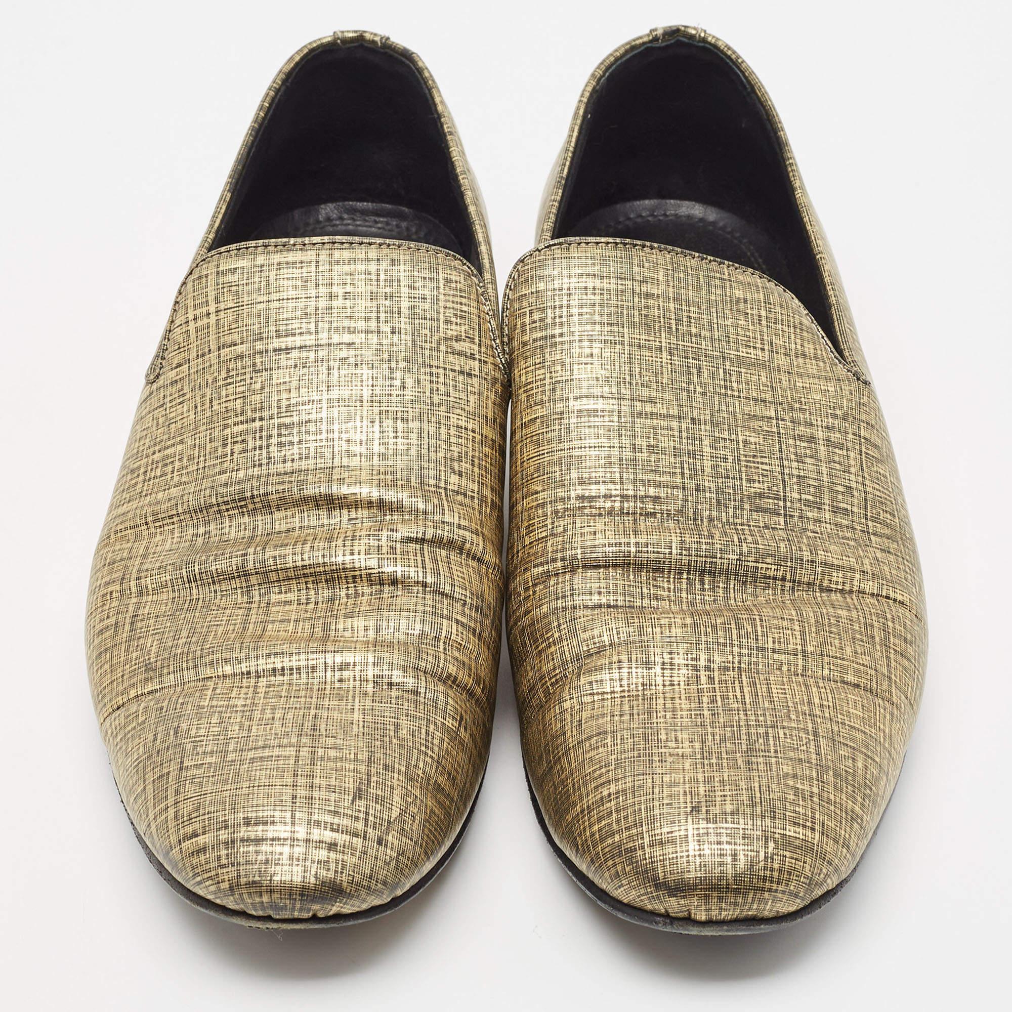 Brown Jimmy Choo Gold/Black Textured Leather Sloane Smoking Slippers Size 43