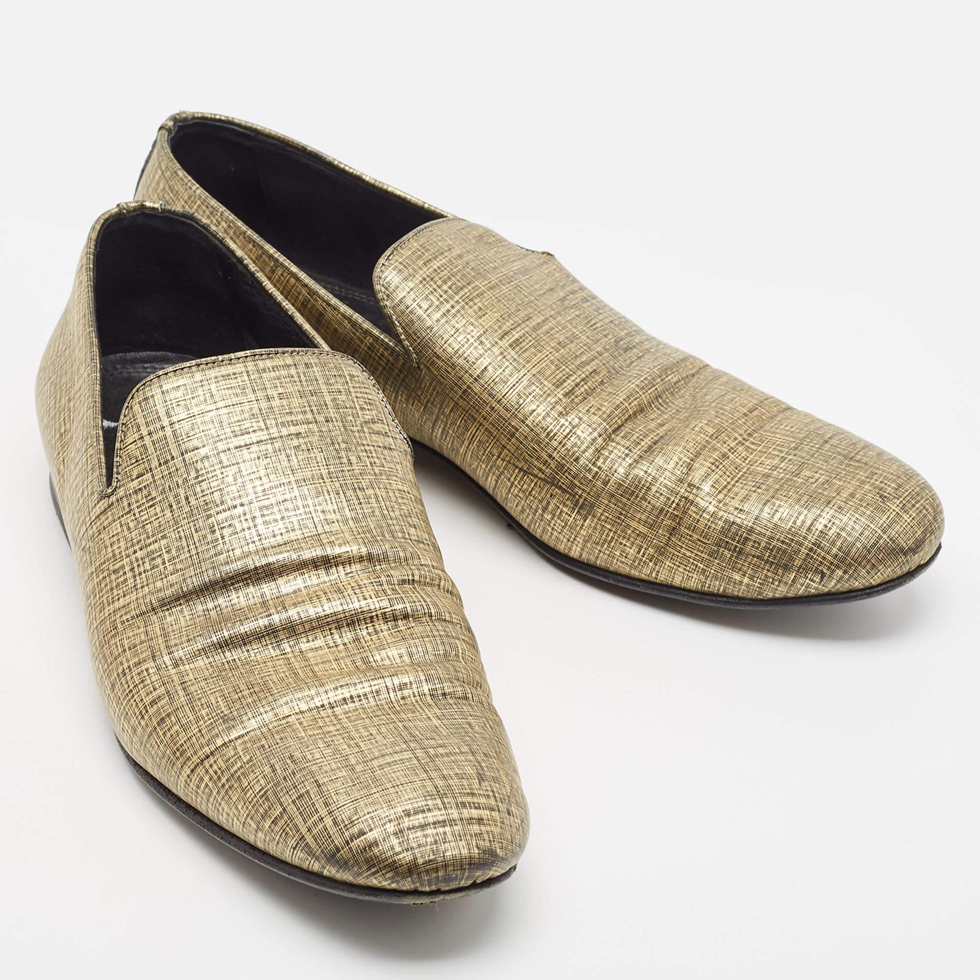 Jimmy Choo Gold/Black Textured Leather Sloane Smoking Slippers Size 43 In Fair Condition In Dubai, Al Qouz 2