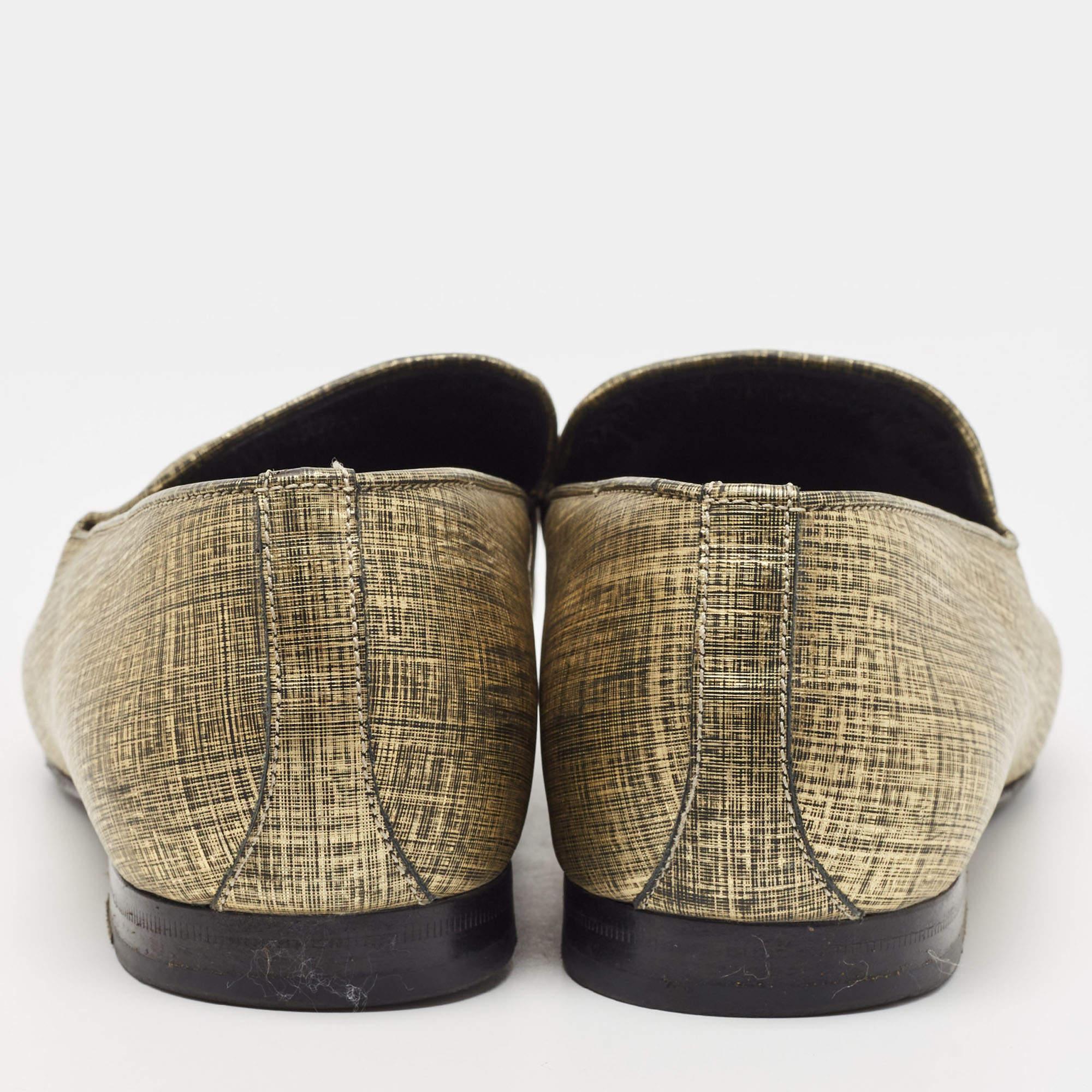 Men's Jimmy Choo Gold/Black Textured Leather Sloane Smoking Slippers Size 43