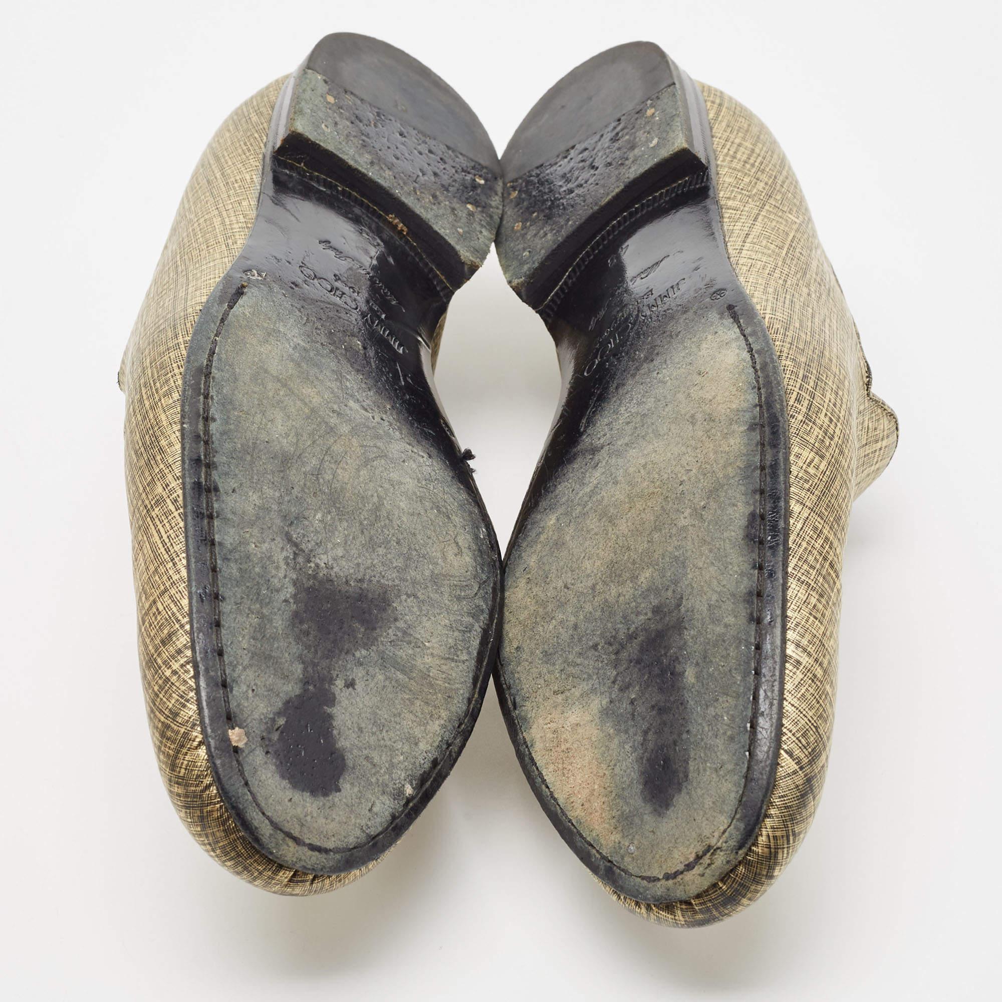 Jimmy Choo Gold/Black Textured Leather Sloane Smoking Slippers Size 43 1