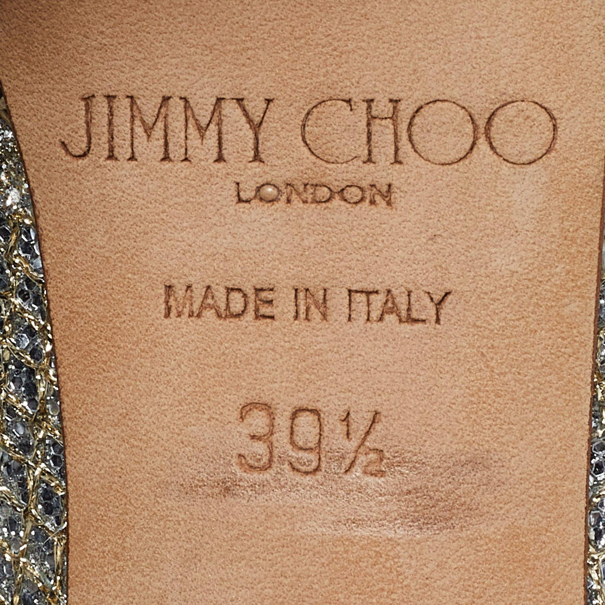 Jimmy Choo Gold Coarse Glitter Eros Platform Pumps Size 39.5 For Sale 4