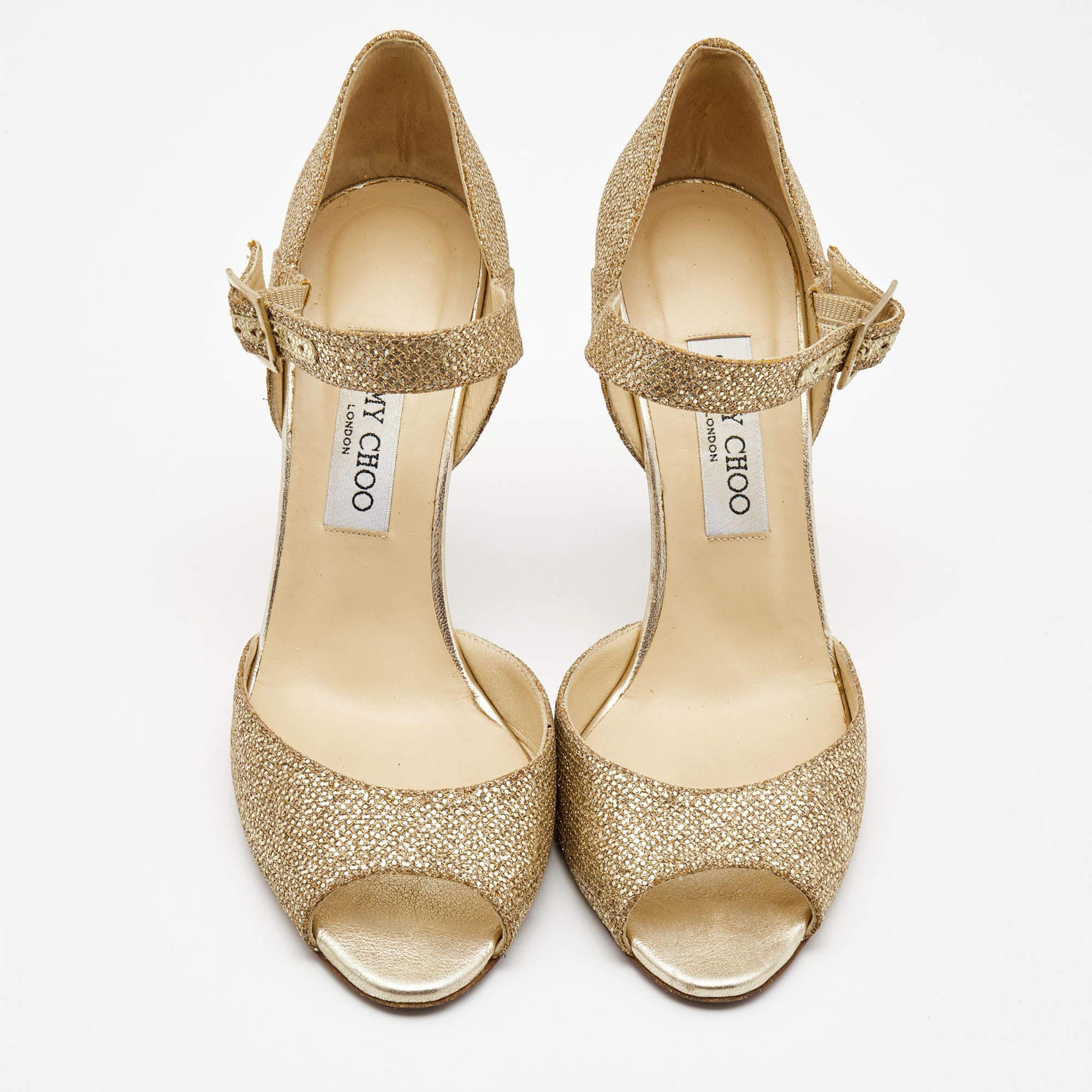 Marrone Jimmy Choo - Sandali con cinturino alla caviglia in pelle con glitter grossolani - misura 39,5