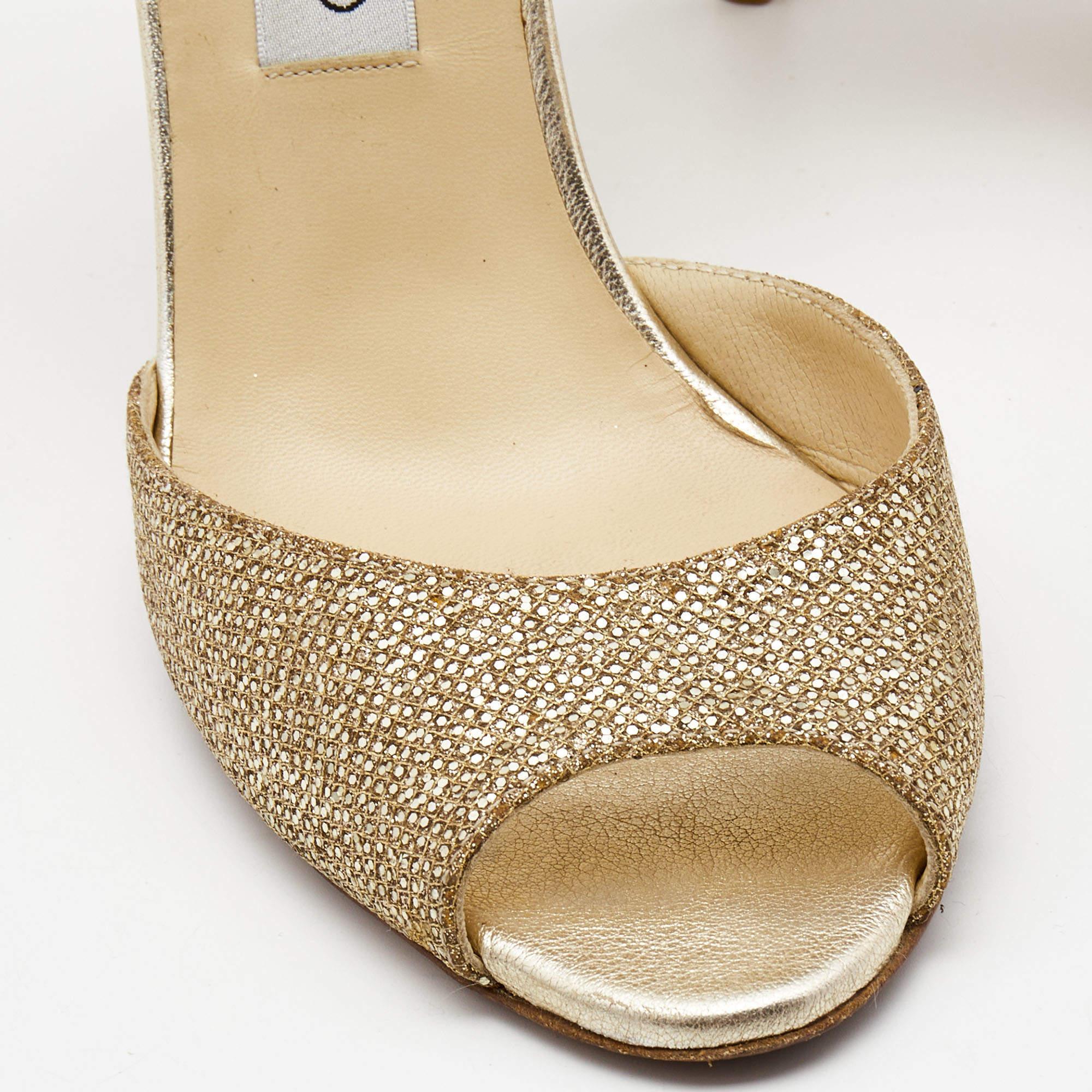 Jimmy Choo - Sandali con cinturino alla caviglia in pelle con glitter grossolani - misura 39,5 1