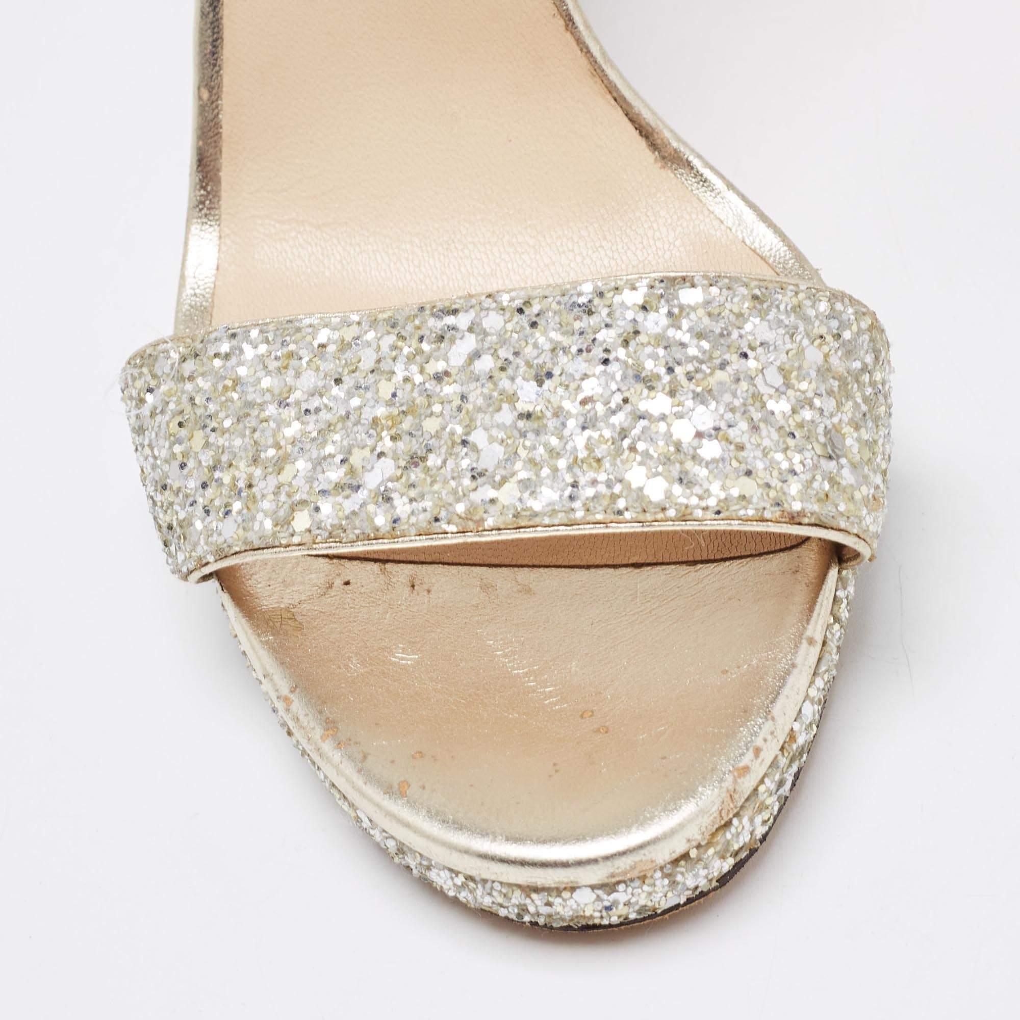 Jimmy Choo Gold Coarse Glitter Misty Sandals Size 39 For Sale 2