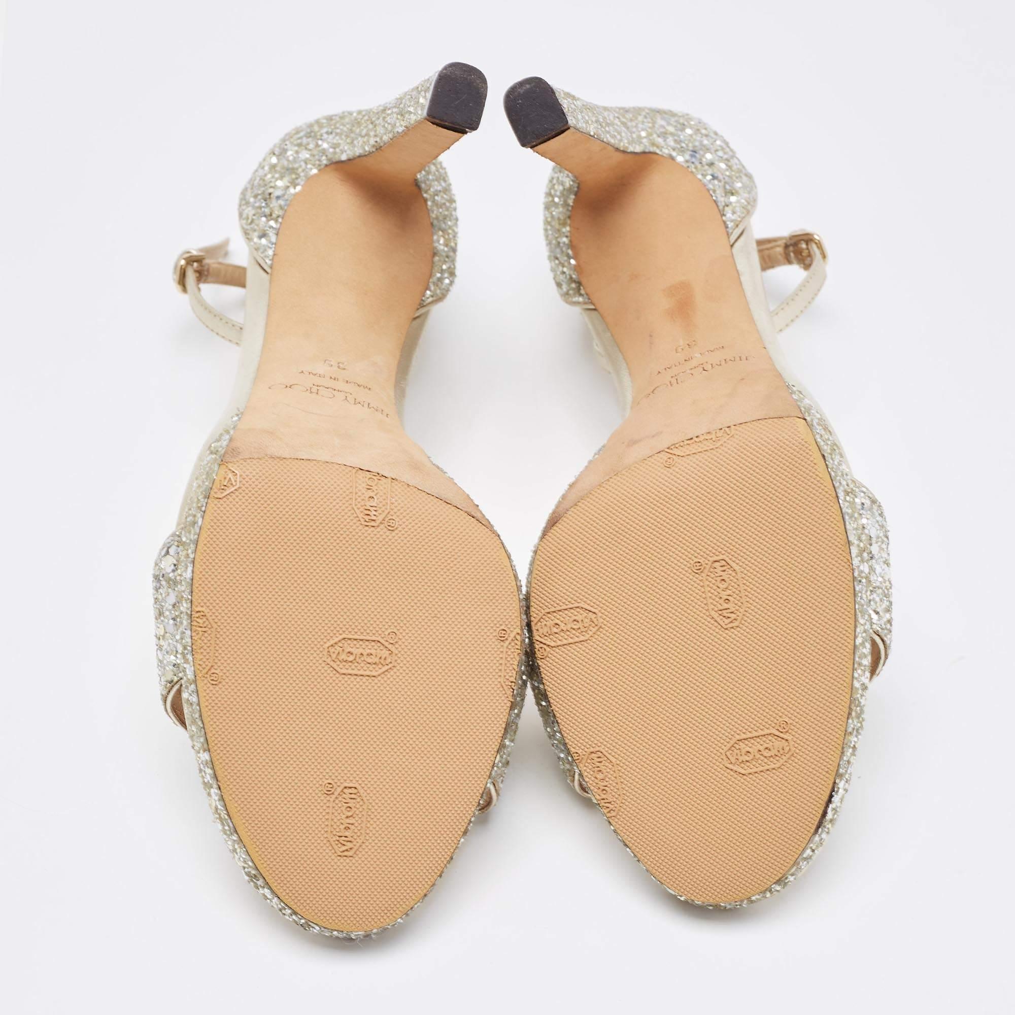 Jimmy Choo Gold Coarse Glitter Misty Sandals Size 39 For Sale 4