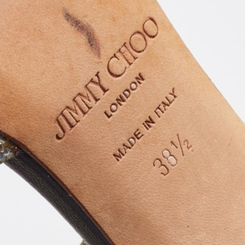 Jimmy Choo Gold Coarse Glitter Peep Toe Ankle Strap Sandals Size 38.5 Pour femmes en vente