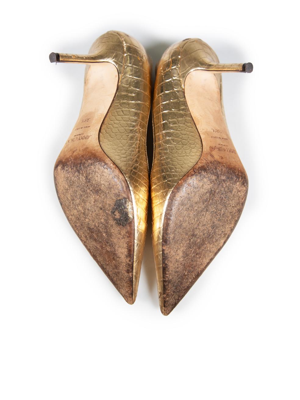 Women's Jimmy Choo Gold Croc Embossed Anouk Pumps Size IT 38.5