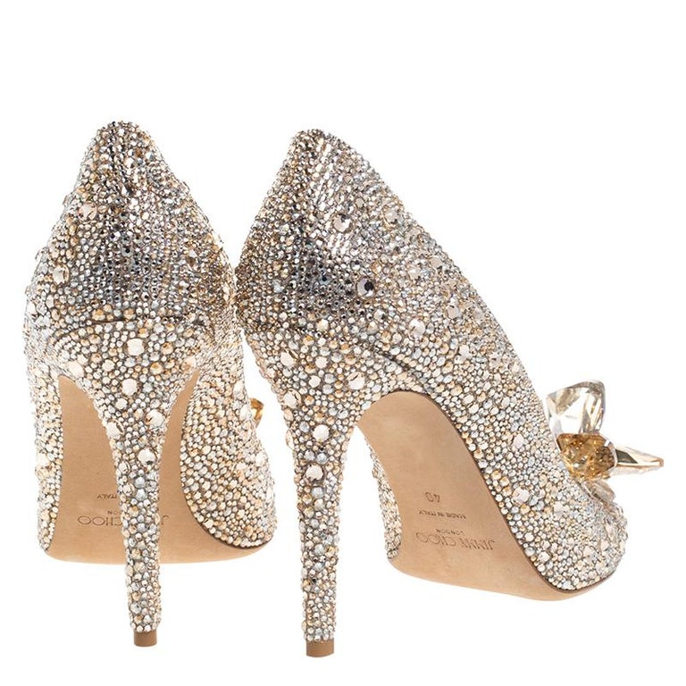 Jimmy Choo Gold Crystal Embellished Cinderella Pumps Size 40 For Sale ...