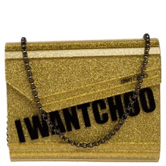 Jimmy Choo Gold Glitter Acrylic Candy Clutch Bag