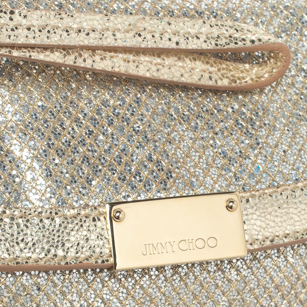 Jimmy Choo Gold Glitter and Leather Zeta Clutch 2