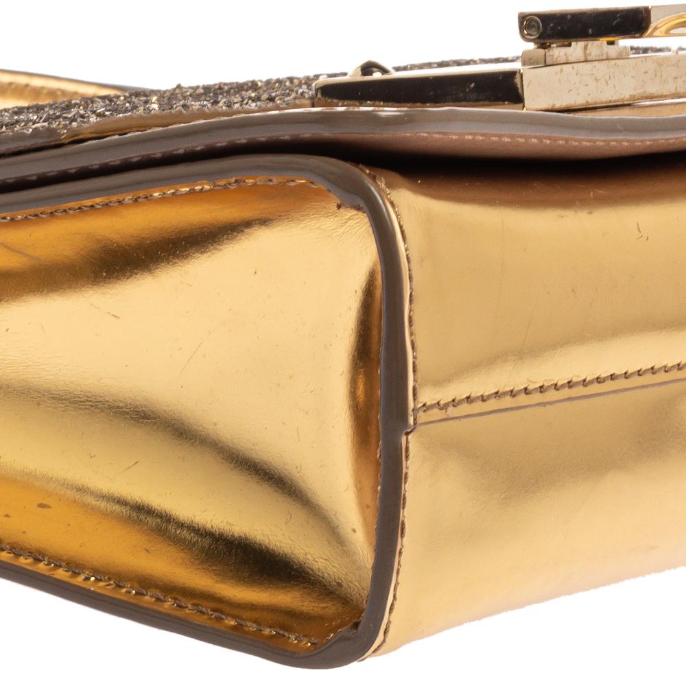Jimmy Choo Gold Glitter and Patent Leather Mini Rebel Crossbody Bag 6