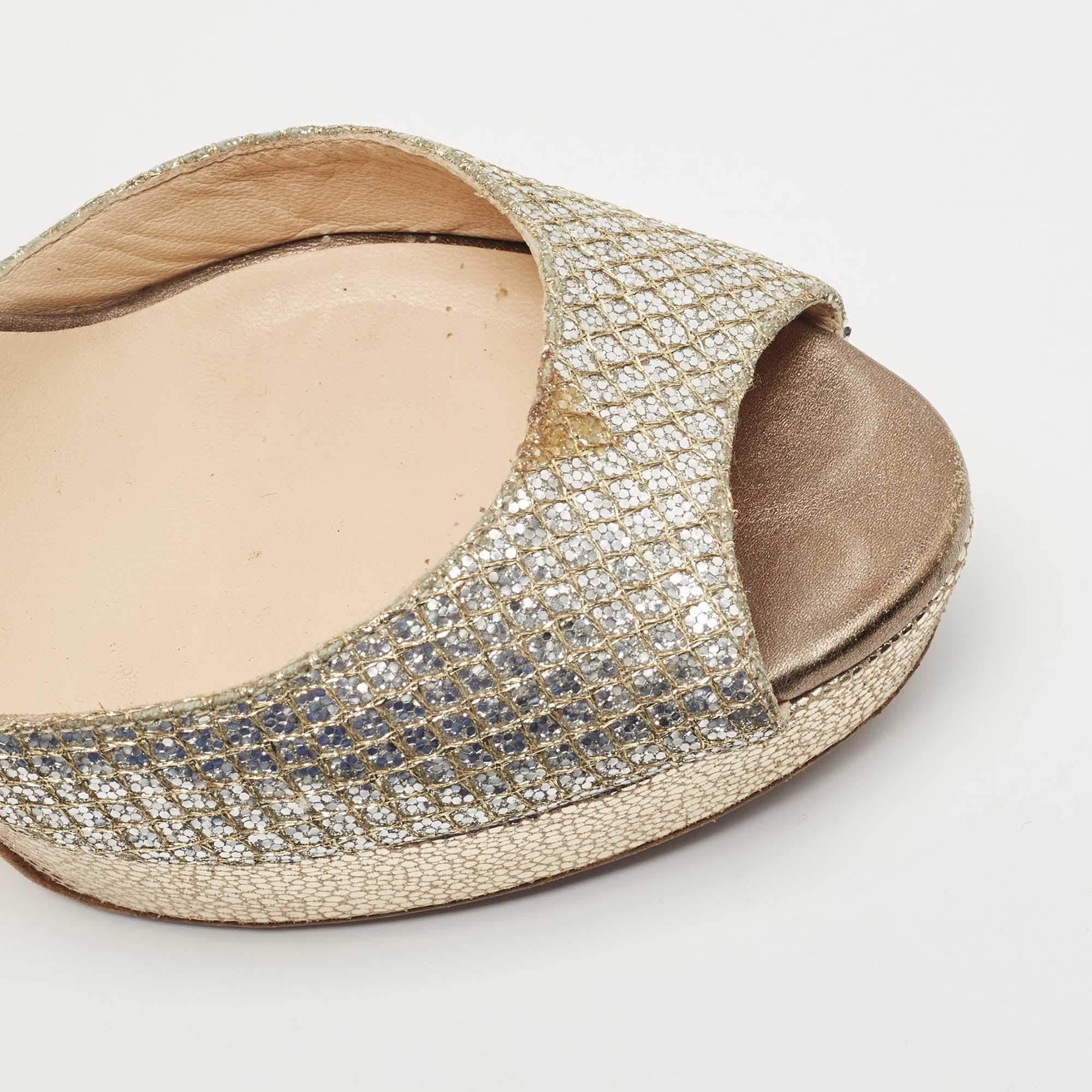 Jimmy Choo - Sandales à lanières à la cheville paillettes dorées, taille 38,5 2