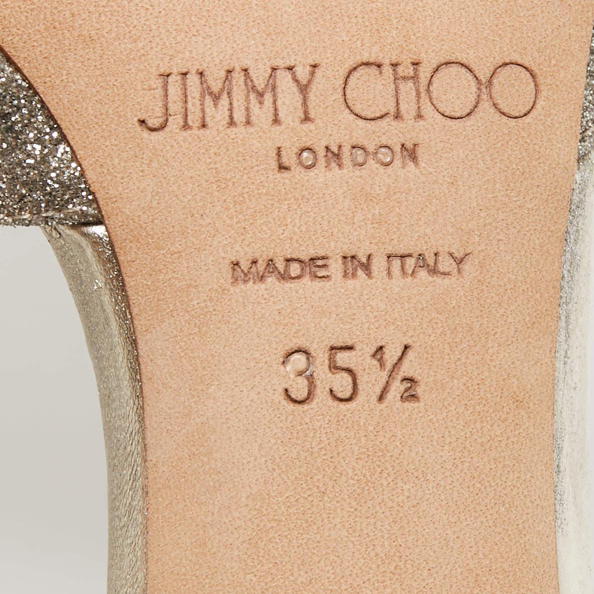 Jimmy Choo Gold Glitter Annie Ankle Strap Sandals Size 35.5 For Sale 2