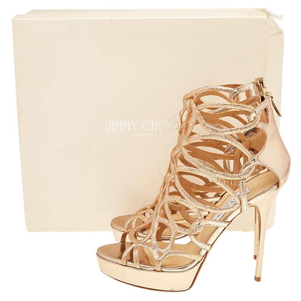 Women's Jimmy Choo Gold Glitter Cage Sandals Size 37.5