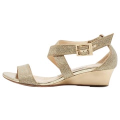 Jimmy Choo Gold Glitter Crisscross  Wedge Sandals Size 34