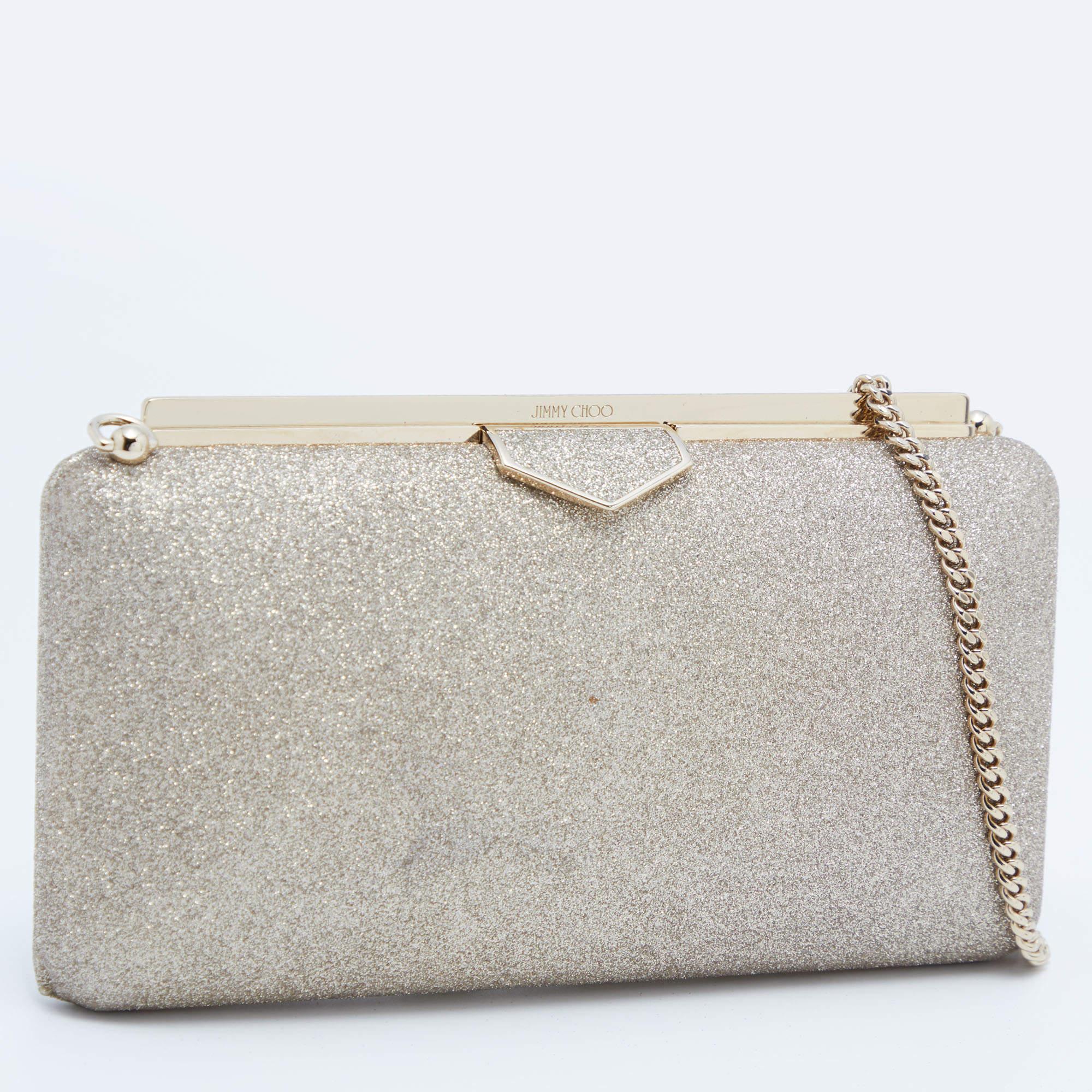 Women's Jimmy Choo Gold Glitter Ellipse Chain Clutch
