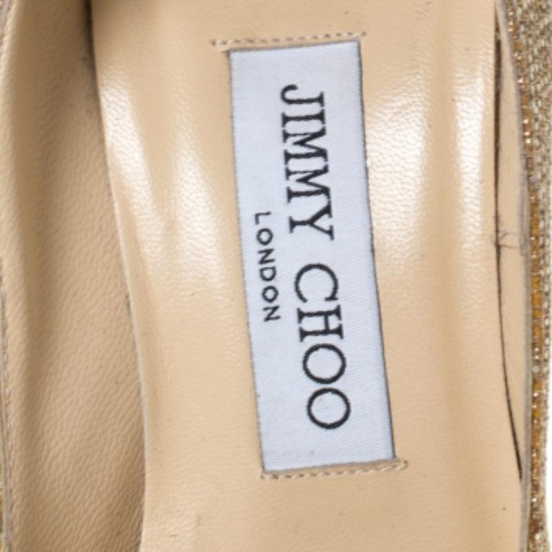 Oro Jimmy Choo Pumps con plateau Eros in tessuto glitterato oro e pelle goffrata misura 38 in vendita