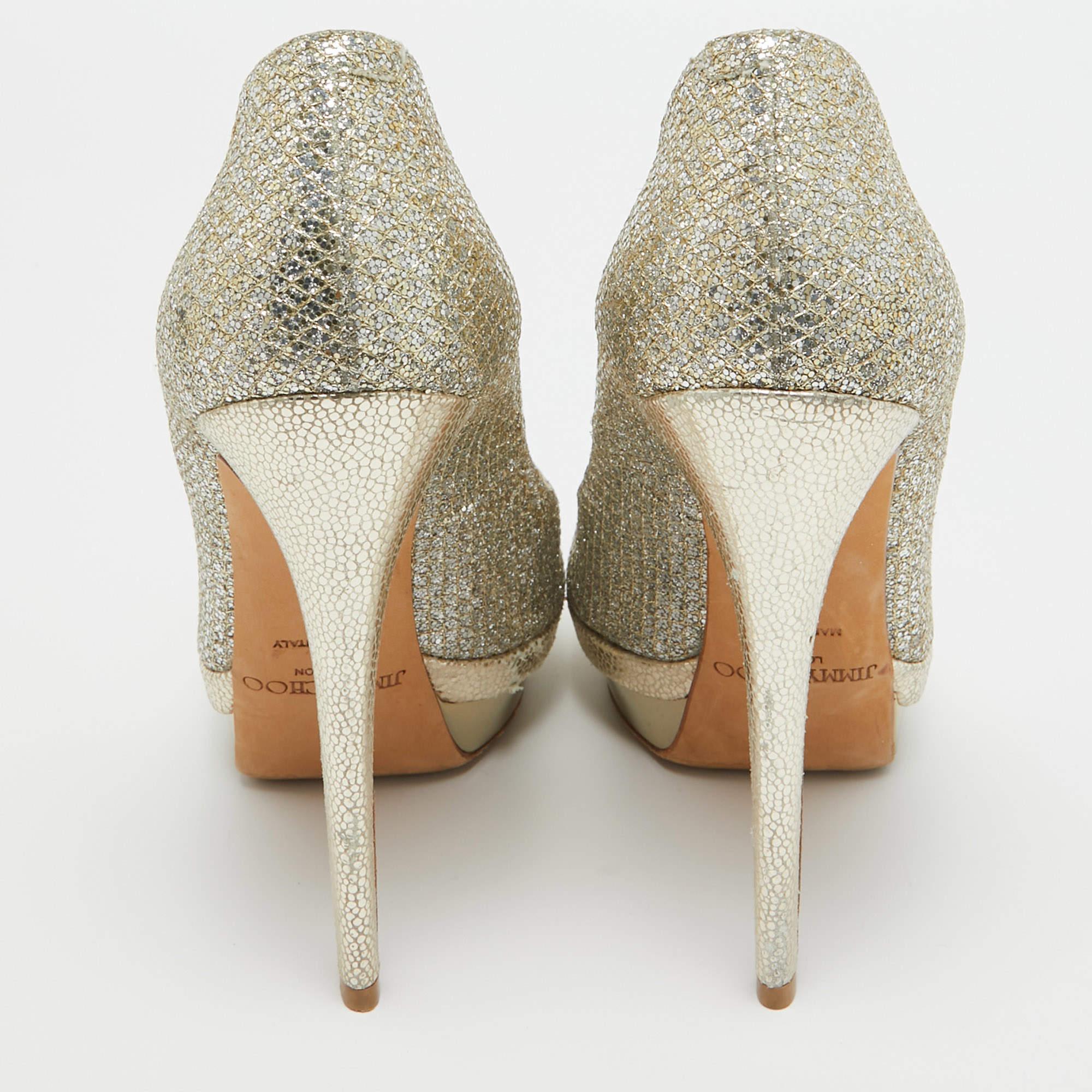 Jimmy Choo escarpins à plateforme en tissu pailleté doré, taille 39 Pour femmes en vente