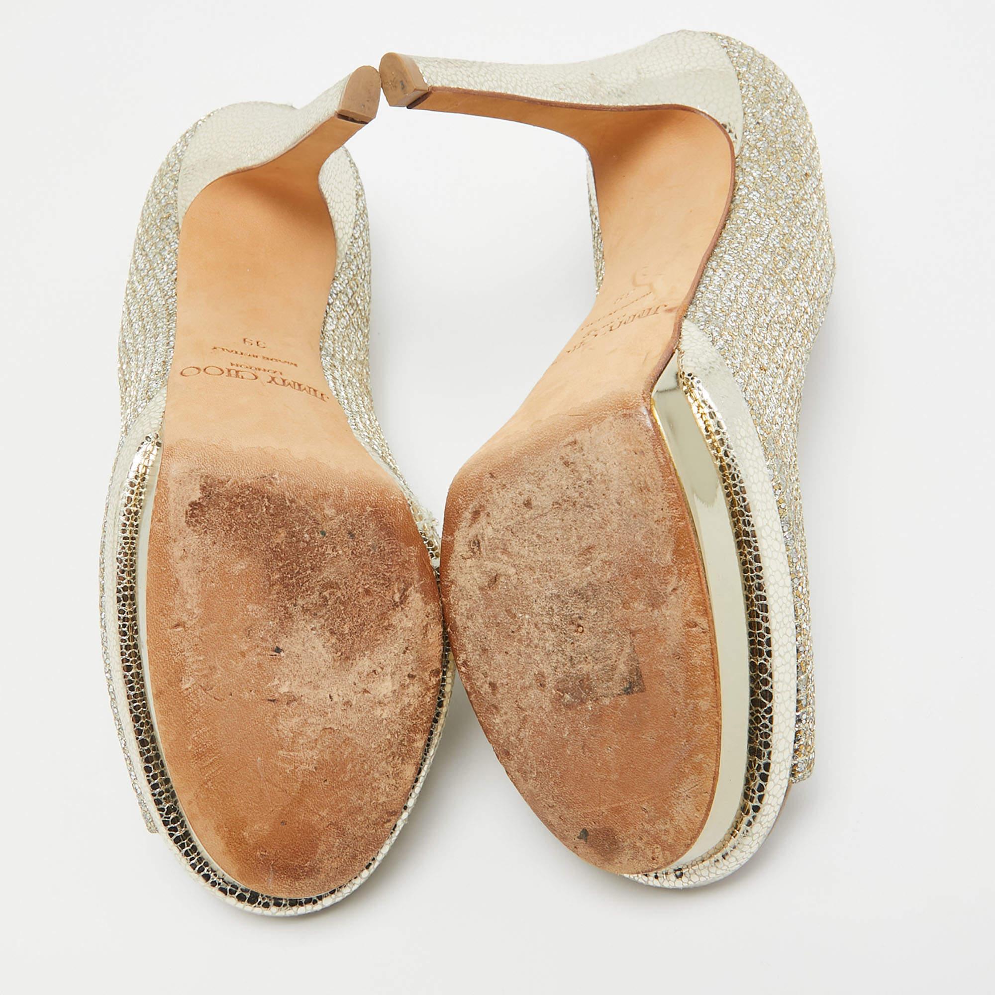 Jimmy Choo escarpins à plateforme en tissu pailleté doré, taille 39 en vente 1