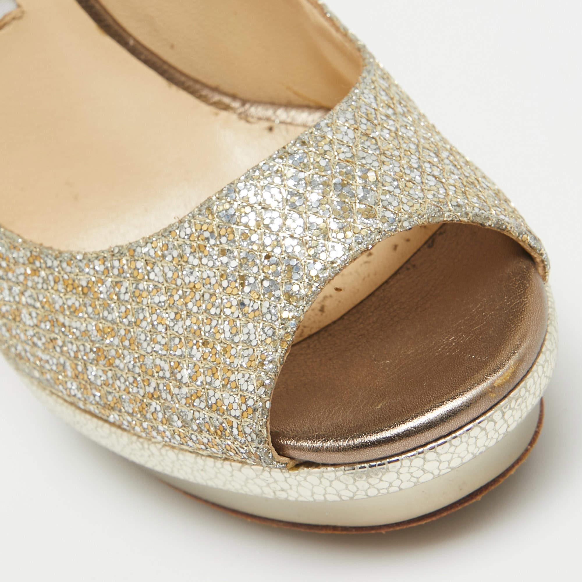 Jimmy Choo escarpins à plateforme en tissu pailleté doré, taille 39 en vente 2